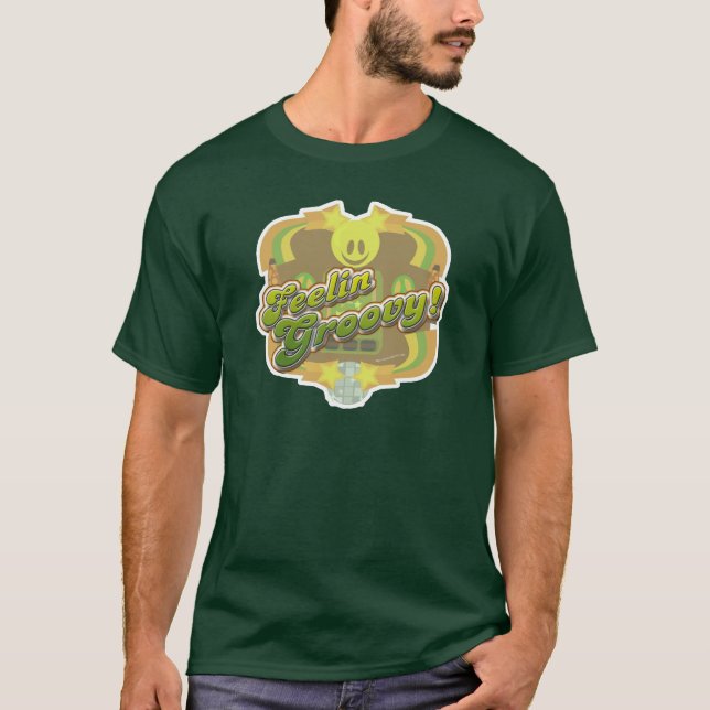Feelin Groovy Illustrated Seventies Cartoon Slogan T-Shirt (Front)