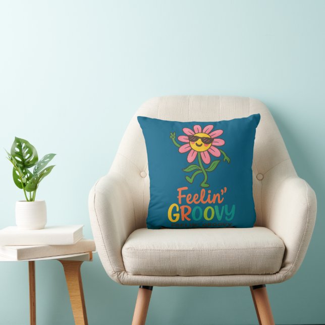 Feelin’ Groovy Retro Flower 16" x 16" Throw Pillow (Chair)