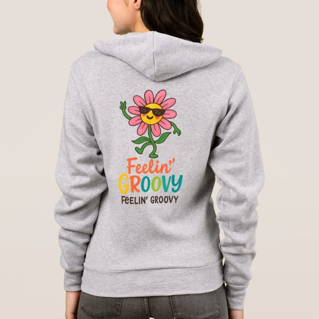 Feelin’ Groovy Retro Flower Cartoon Design Hoodie (Back)