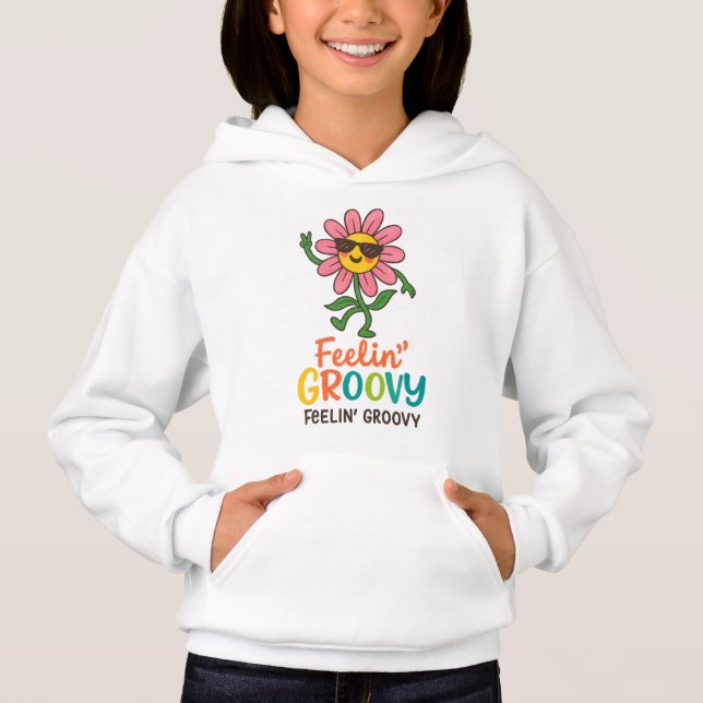 Feelin’ Groovy Retro Flower Kids’ Pullover Hoodie (Front)