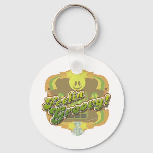 Feelin Groovy Seventies Slogan Cartoon Keychain