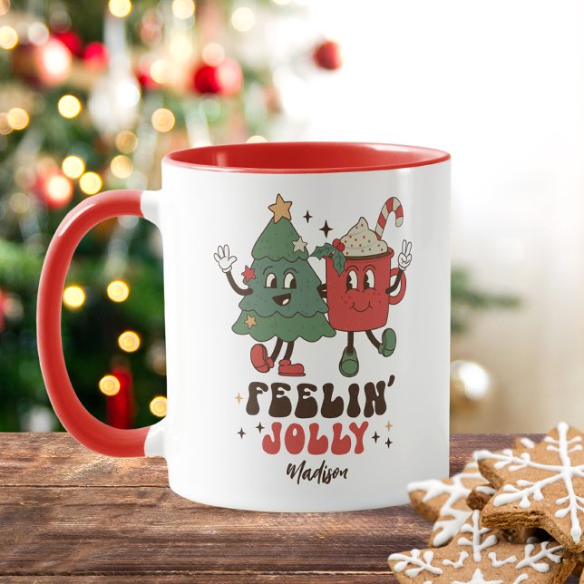 Feelin' Jolly Christmas Holidays Funny Retro Name Mug (Creator Uploaded)