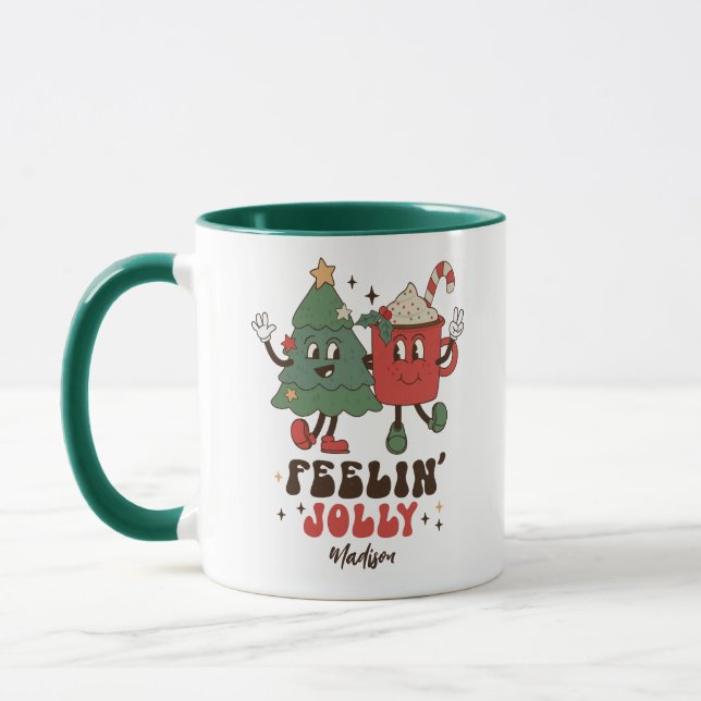 Feelin' Jolly Christmas Holidays Funny Retro Name Mug (Left)