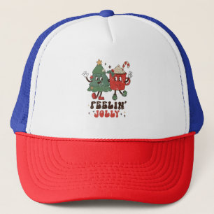 Feelin' Jolly Christmas Hot Cacoa Groovy Christmas Trucker Hat