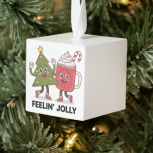 Feelin Jolly Christmas Tree Coffee Lover Winter Cube Ornament