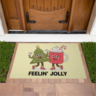 Feelin Jolly Christmas Tree Coffee Lover Winter Doormat