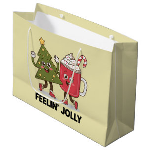 Feelin Jolly Christmas Tree Coffee Lover Winter Large Gift Bag