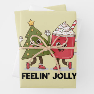 Feelin Jolly Christmas Tree Coffee Lover Winter Wrapping Paper Sheets