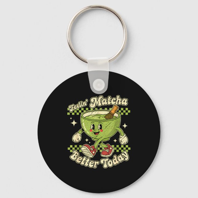 Feelin’ Matcha Better Today Kawaii Cute Boba Bubbl Keychain (Front)