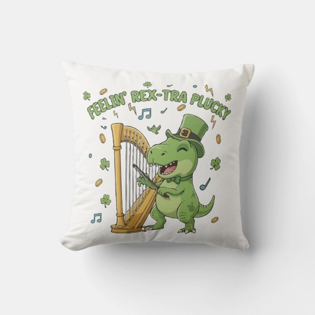 Feelin' Rex-tra Plucky Funny St. Patrick's Day   Throw Pillow (Front)