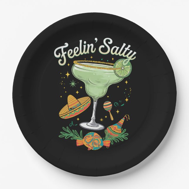 Feelin' Salty Margarita Funny Cinco De Mayo Paper Plates (Front)