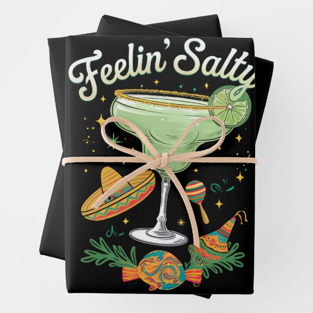 Feelin' Salty Margarita Funny Cinco De Mayo Wrapping Paper Sheets (In situ)