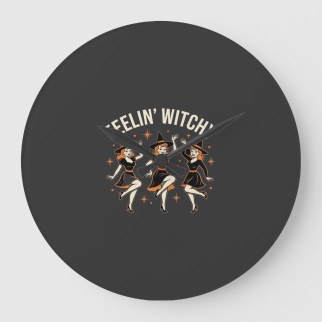 Feelin’ Witchy Halloween Witch Dance Large Clock (Front)