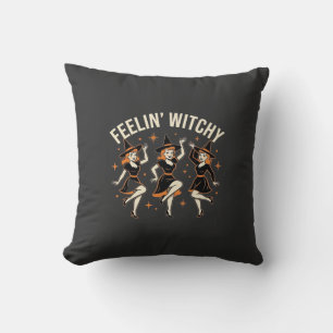Feelin’ Witchy Halloween Witch Dance Throw Pillow