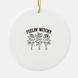 Feelin Witchy Retro Halloween Witches Ceramic Ornament