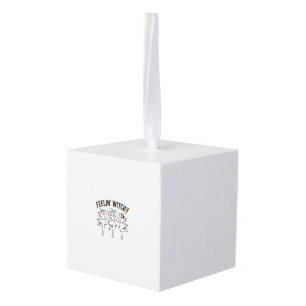 Feelin Witchy Retro Halloween Witches Cube Ornament