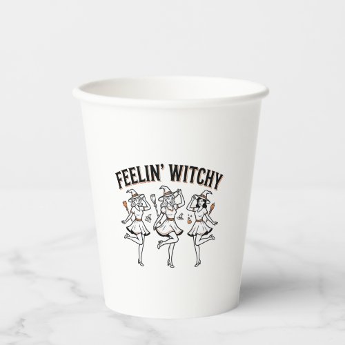 Feelin Witchy Retro Halloween Witches Paper Cups