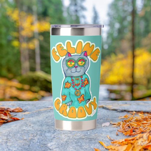 Feeline Groovy Fun Cat Art Motto Joy Insulated Tumbler