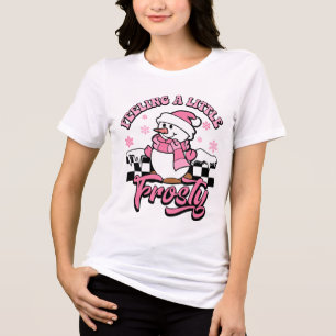 Feeling A Little Frosty Cute Snowman Christmas Tri-Blend Shirt