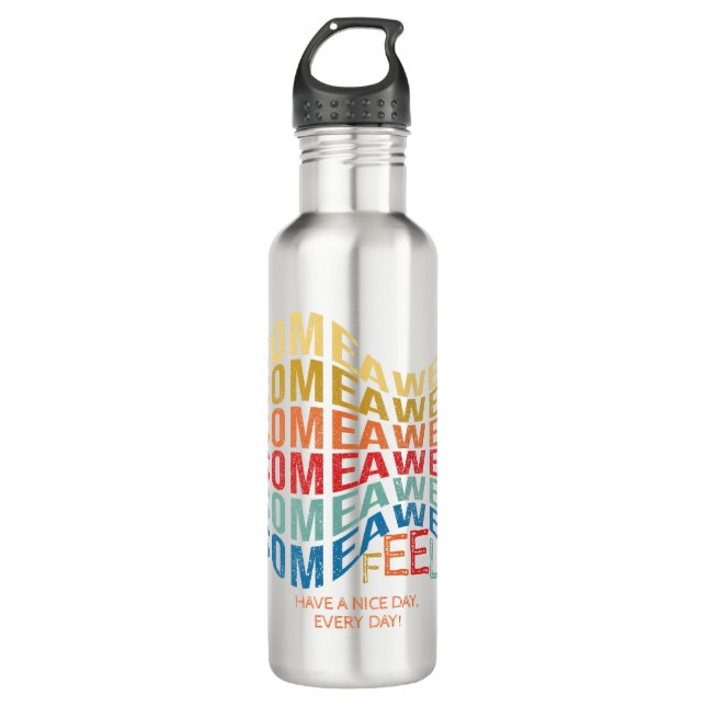 Feeling Awesome Yoga Motivational Inspirational Stainless Steel Water Bottle (Front)