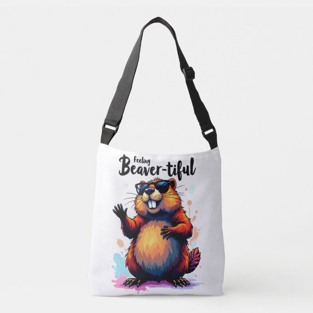 Feeling Beaver-tiful – Funny Beaver Graphic  Crossbody Bag (Front)