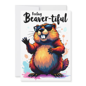 Feeling Beaver-tiful – Funny Beaver Graphic  Holiday Card