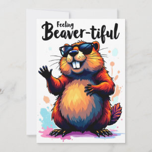 Feeling Beaver-tiful – Funny Beaver Graphic Holiday Card