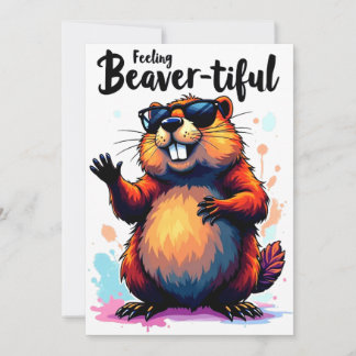 Feeling Beaver-tiful – Funny Beaver Graphic Holiday Card