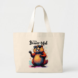 Feeling Beaver-tiful – Funny Beaver Graphic Large Tote Bag