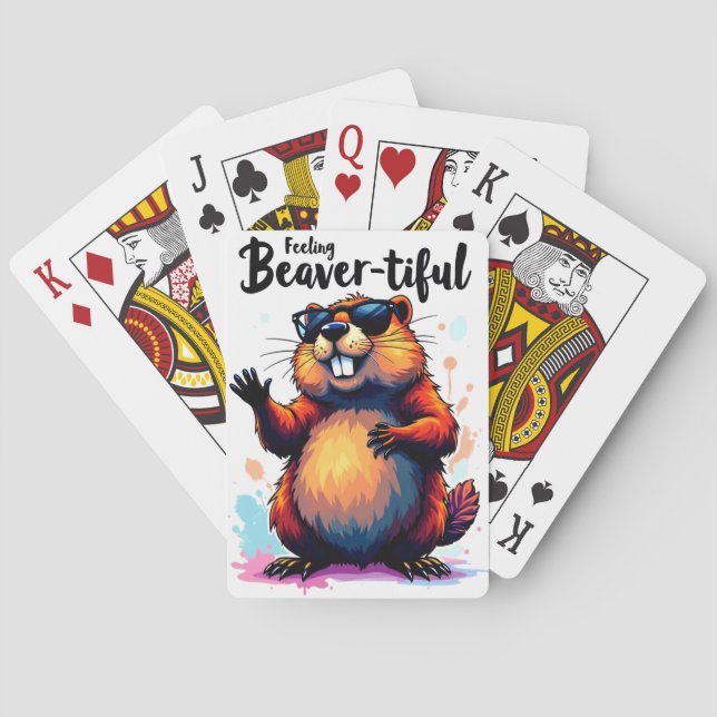 Feeling Beaver-tiful – Funny Beaver Graphic  Poker Cards (Back)