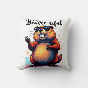 Feeling Beaver-tiful – Funny Beaver Graphic  Throw Pillow