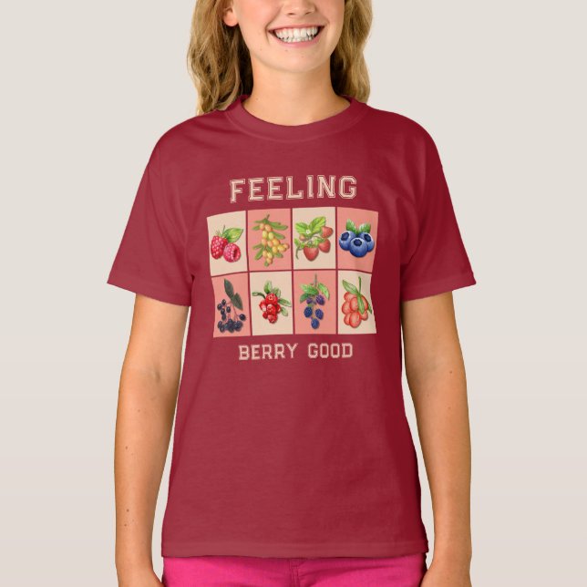 FEELING BERRY GOOD Custom Strawberry Berries Kids T-Shirt (Front)