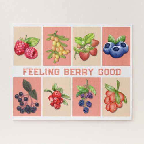 FEELING BERRY GOOD Customizable Strawberry Berries Jigsaw Puzzle