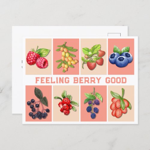 FEELING BERRY GOOD Customizable Strawberry Berries Postcard