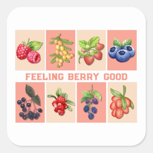 FEELING BERRY GOOD Customizable Strawberry Berries Square Sticker
