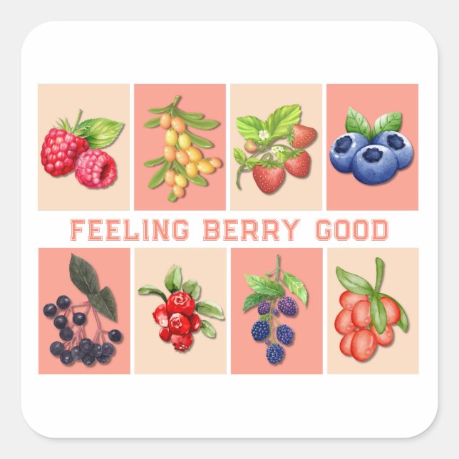 FEELING BERRY GOOD Customizable Strawberry Berries Square Sticker (Front)