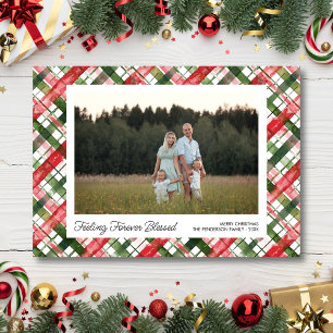 Feeling Blessed, Fun Plaid Christmas Photos Custom Holiday Card