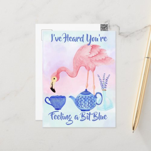 Feeling BlueGet Well Tea Time Flamingo Postcard