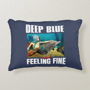 Feeling Blue Ocean Mermaid Dolphin Art Accent Pillow