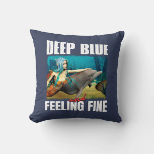 Feeling Blue Ocean Mermaid Dolphin Art Throw Pillow