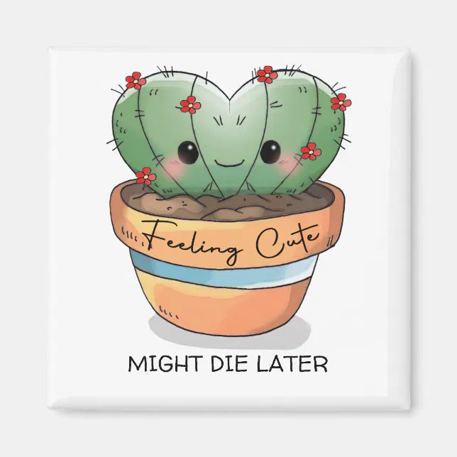 Feeling cute cactus succulent red flower customize magnet | Zazzle