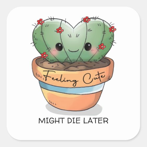 Feeling cute cactus succulent red flower customize square sticker