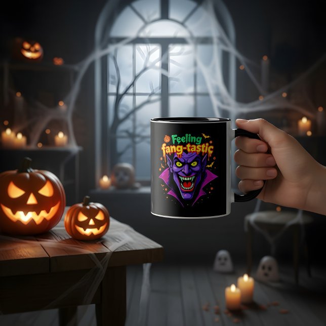 Feeling Fang Tastic Halloween Vampire Design Two-Tone Coffee Mug (Creator Uploaded)