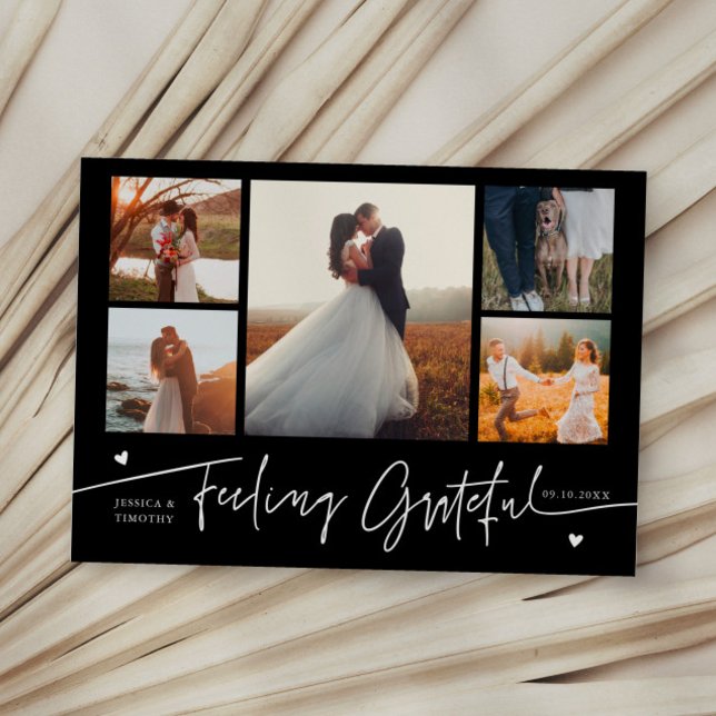Feeling Grateful Black Wedding Multi Photo Thank You Card (Creator Uploaded)