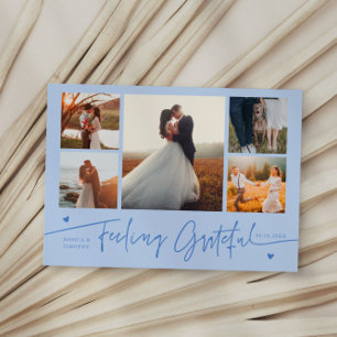 Feeling Grateful Icy Blue Wedding Multi Photo Thank You Card
