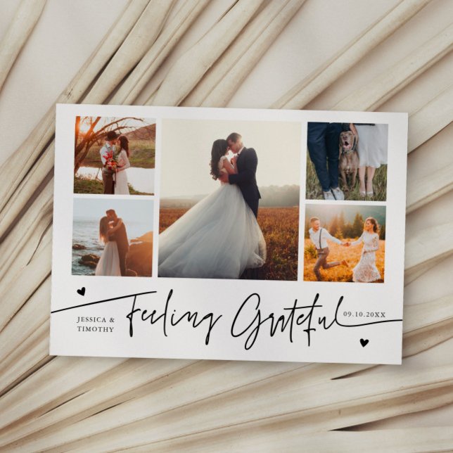 Feeling Grateful White Wedding Multi Photo Thank You Card (Creator Uploaded)