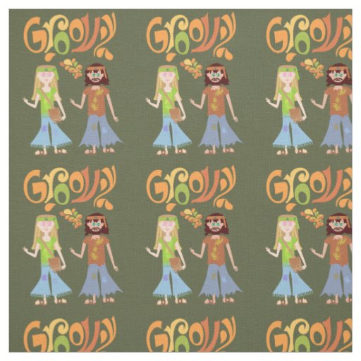 Feeling Groovy Illustrated Seventies Cartoon Fabric