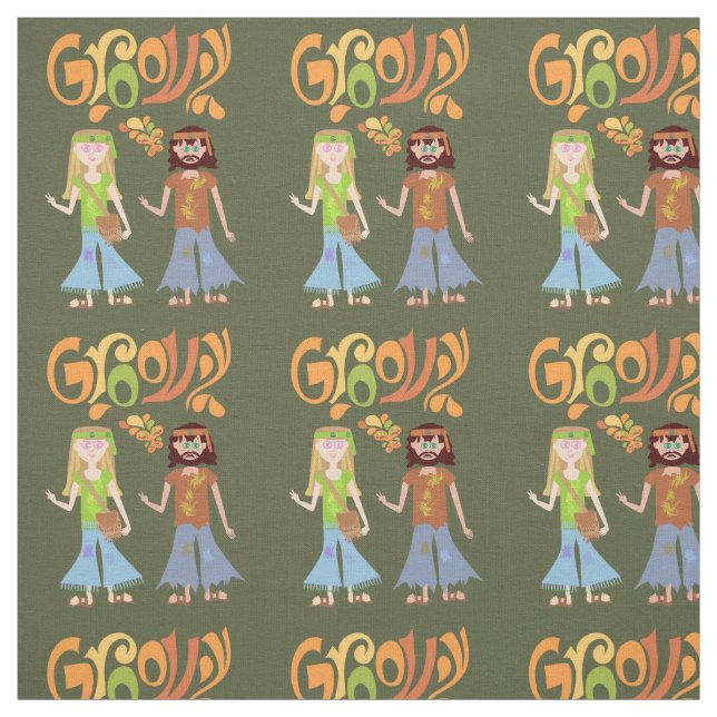 Feeling Groovy Illustrated Seventies Cartoon Fabric (Swatch)