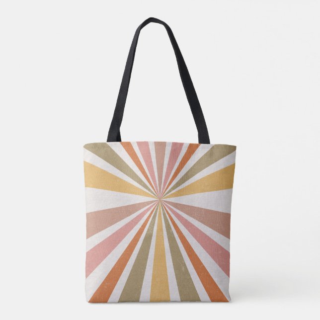 Feeling Groovy Retro Hippie Rainbow Sunburst 70s Tote Bag (Back)