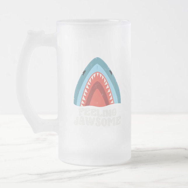 Feeling Jawsome Shark Funny Summer Puns Frosted Glass Beer Mug (Left)